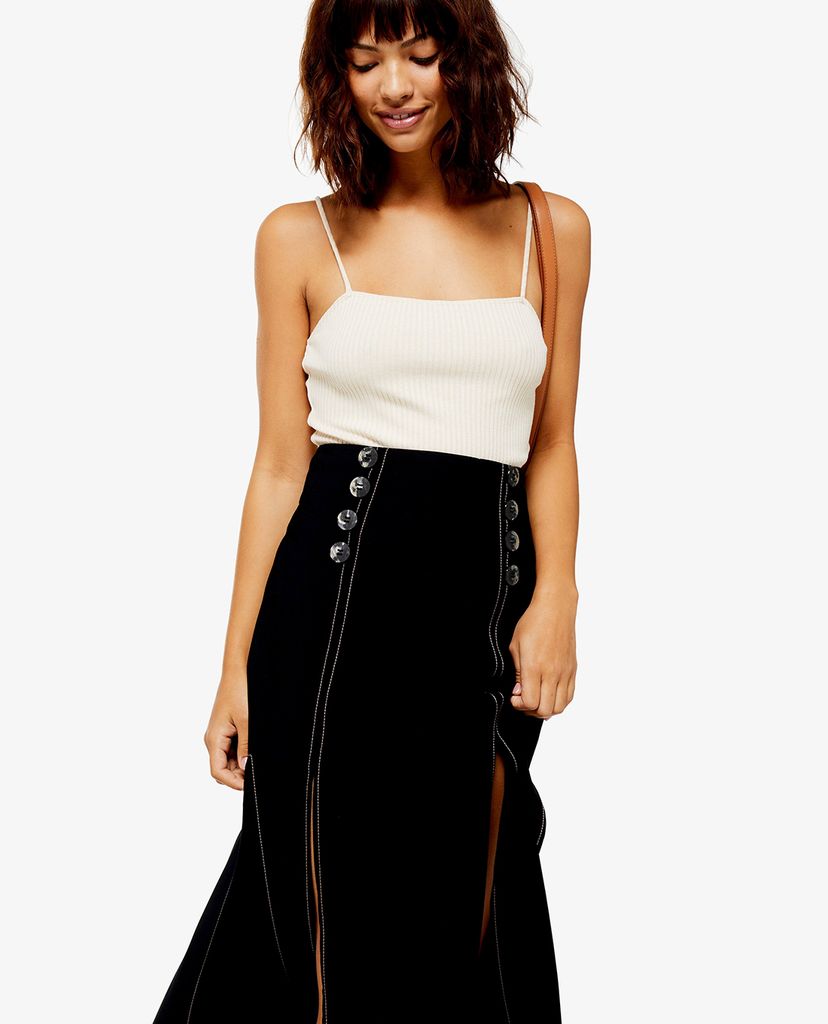 TOPSHOP - Chân váy midi Black Splice Button