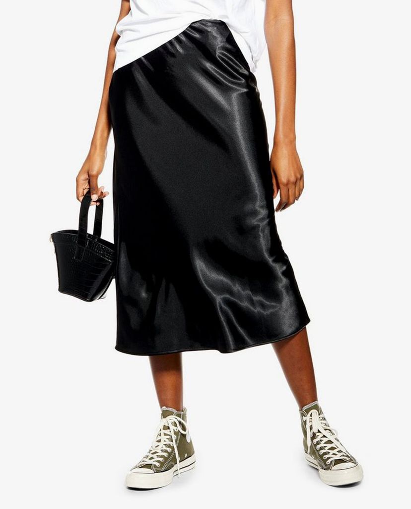 TOPSHOP - Chân váy midi Black Satin Bias