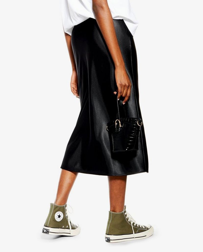 TOPSHOP - Chân váy midi Black Satin Bias