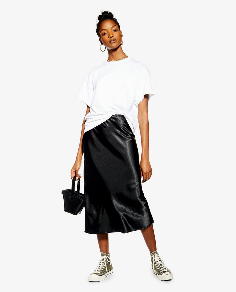 TOPSHOP - Chân váy midi Black Satin Bias