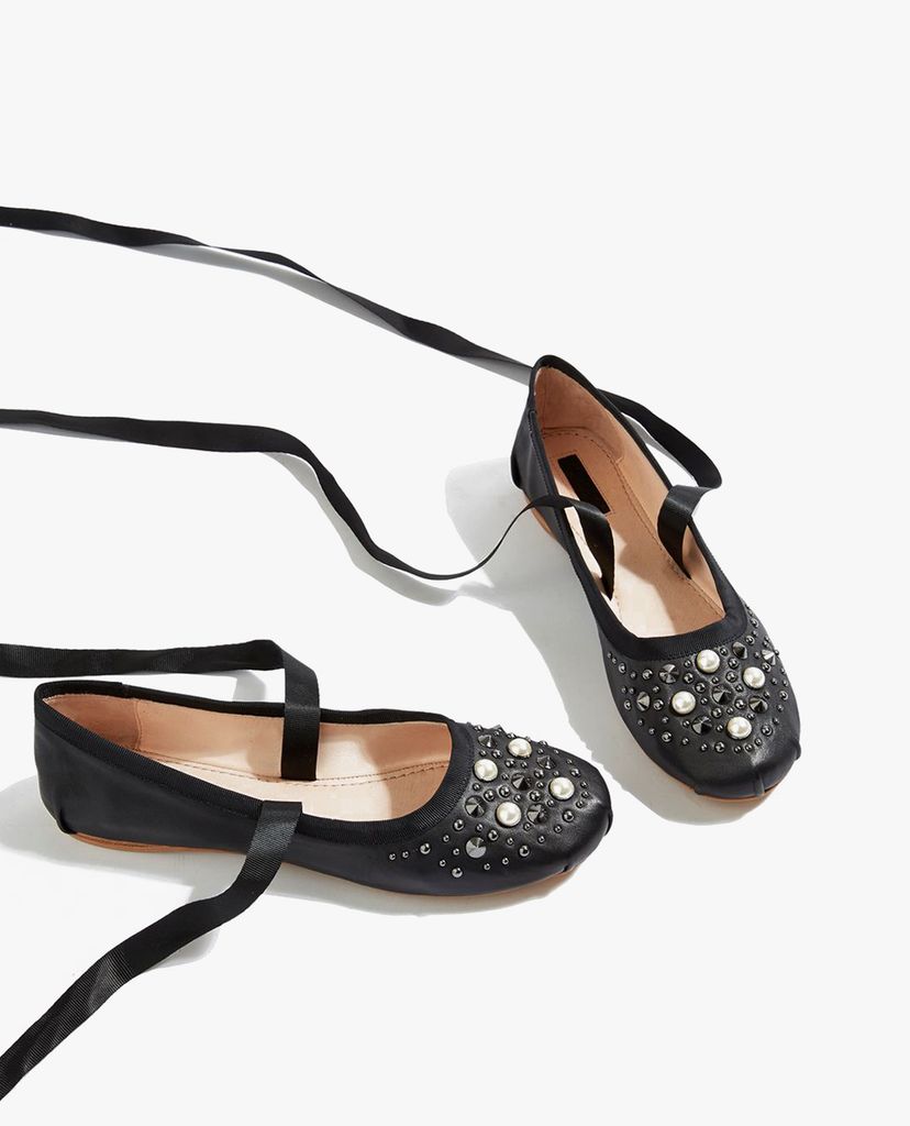 TOPSHOP - Giày đế bệt nữ phối dây KISSES Pearl Ballet