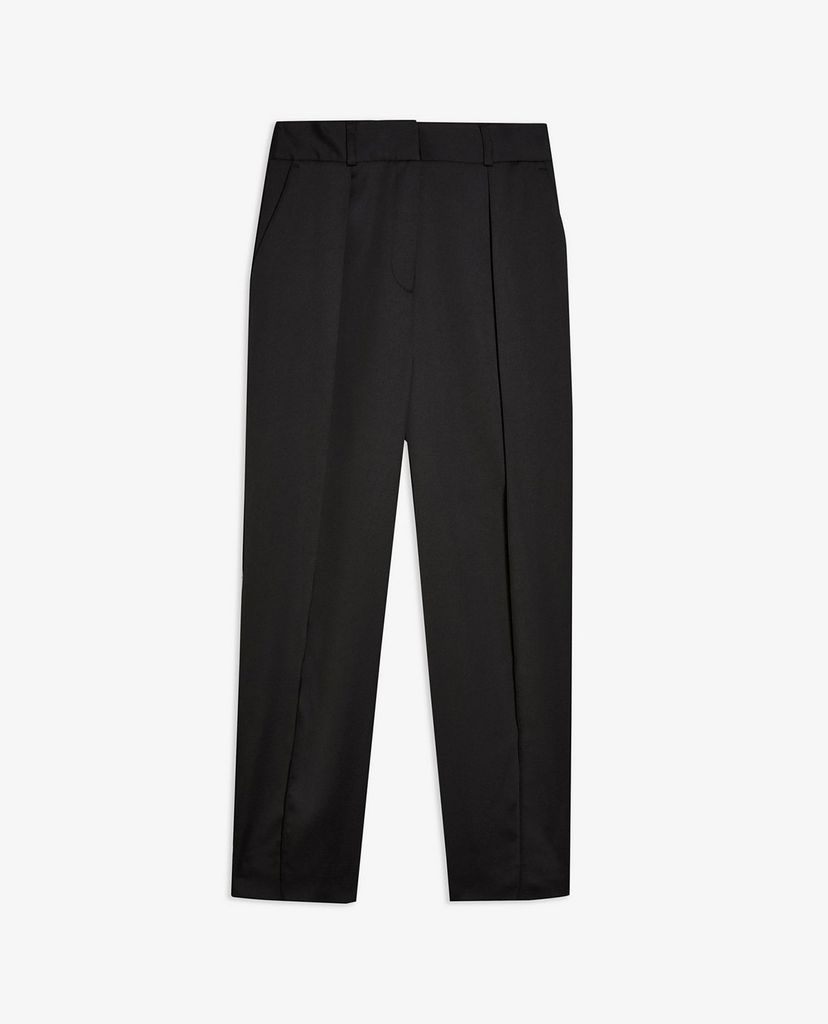 TOPSHOP - Quần kiểu nữ lưng cao Black Satin Button Hem Peg