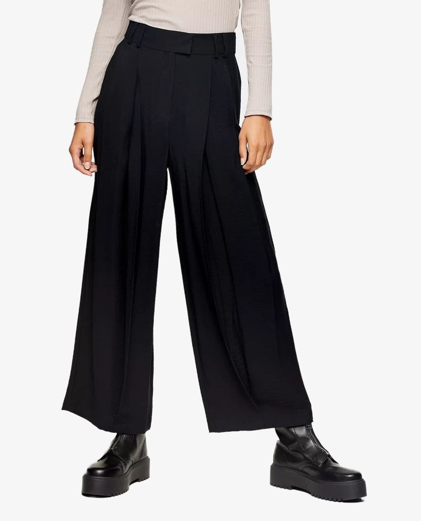 TOPSHOP - Quần kiểu nữ ống rộng Black Wide Leg Pleated