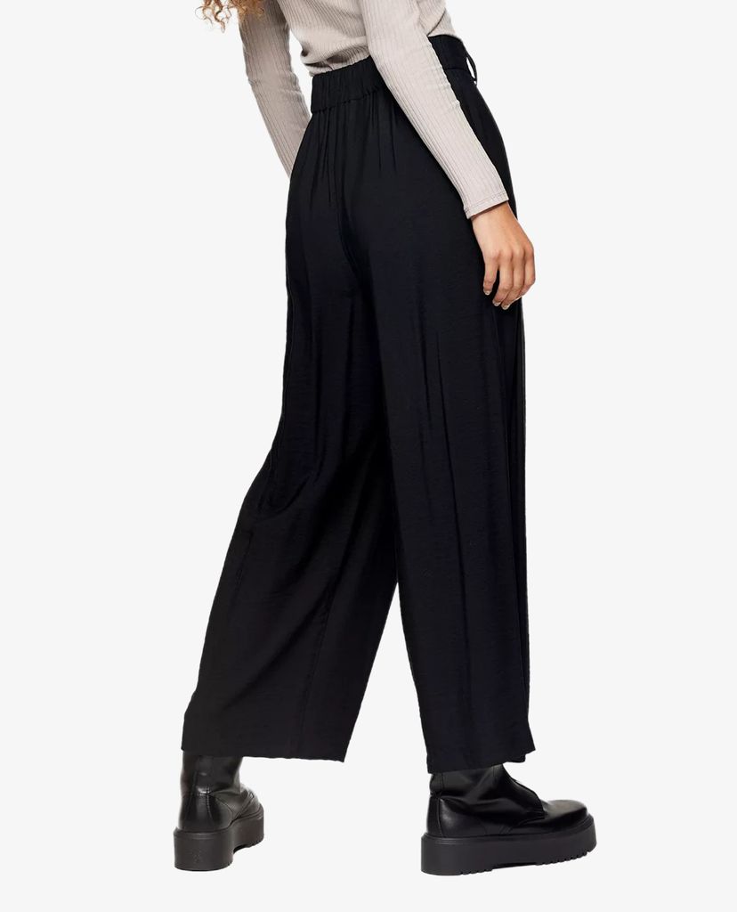 TOPSHOP - Quần kiểu nữ ống rộng Black Wide Leg Pleated