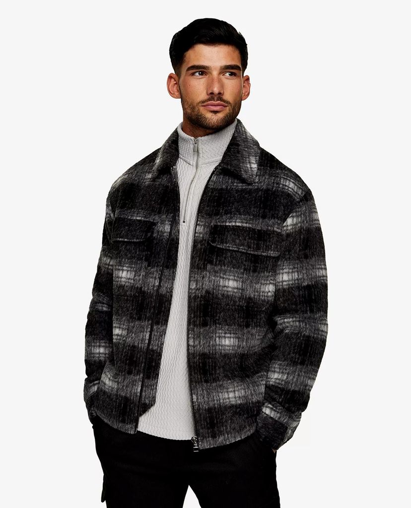 TOPMAN - Áo khoác nam tay dài cổ bẻ Black Fade Check