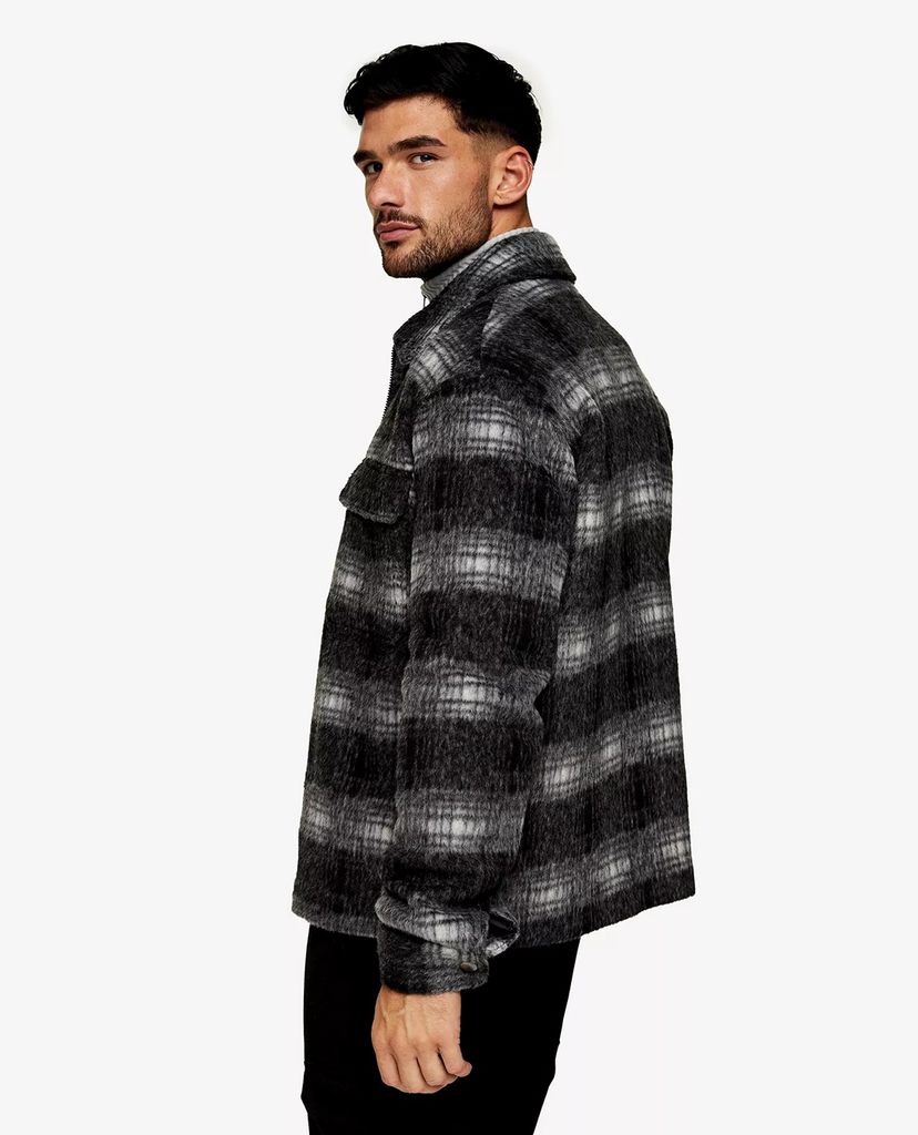 TOPMAN - Áo khoác nam tay dài cổ bẻ Black Fade Check
