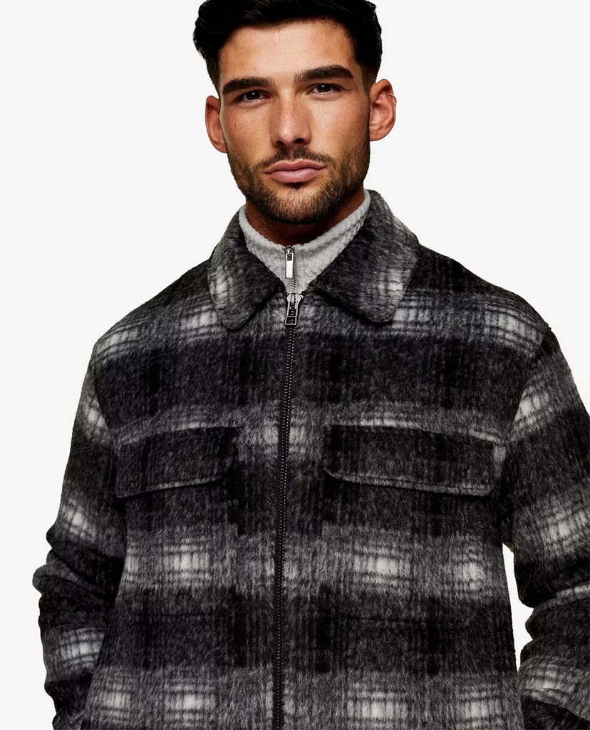 TOPMAN - Áo khoác nam tay dài cổ bẻ Black Fade Check