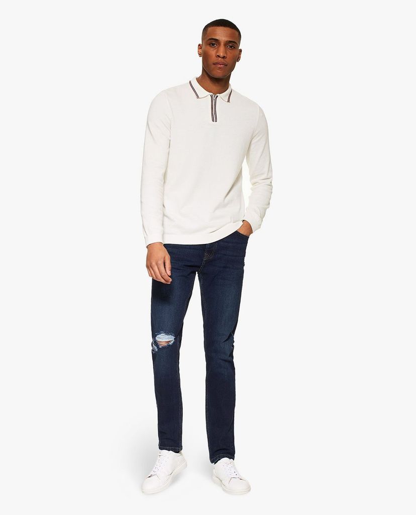 TOPMAN - Quần jeans nam rách gối Dark Wash Stretch