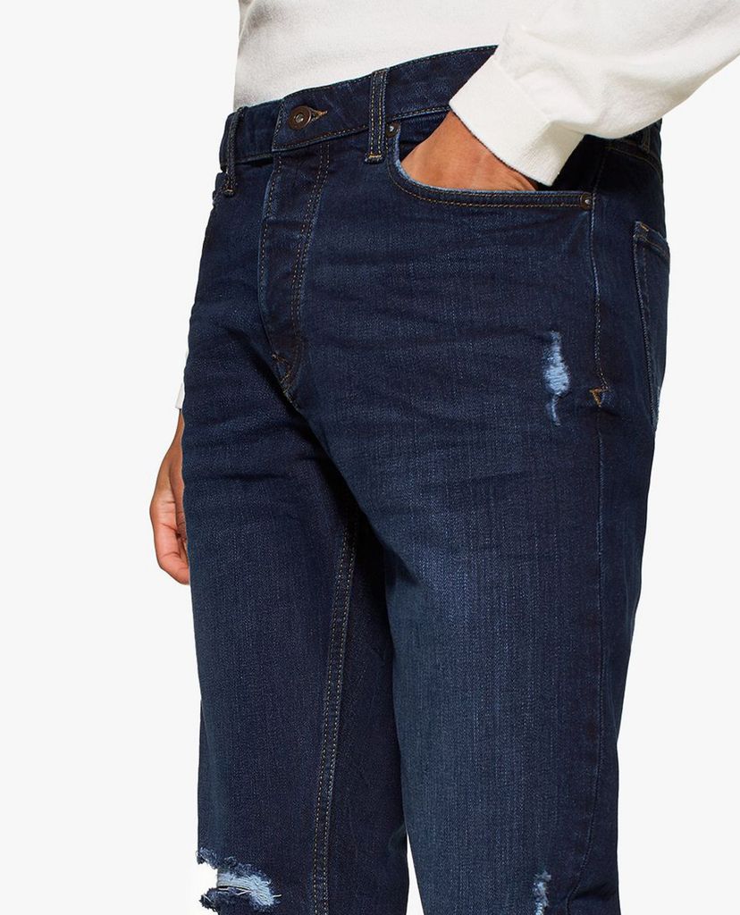 TOPMAN - Quần jeans nam rách gối Dark Wash Stretch