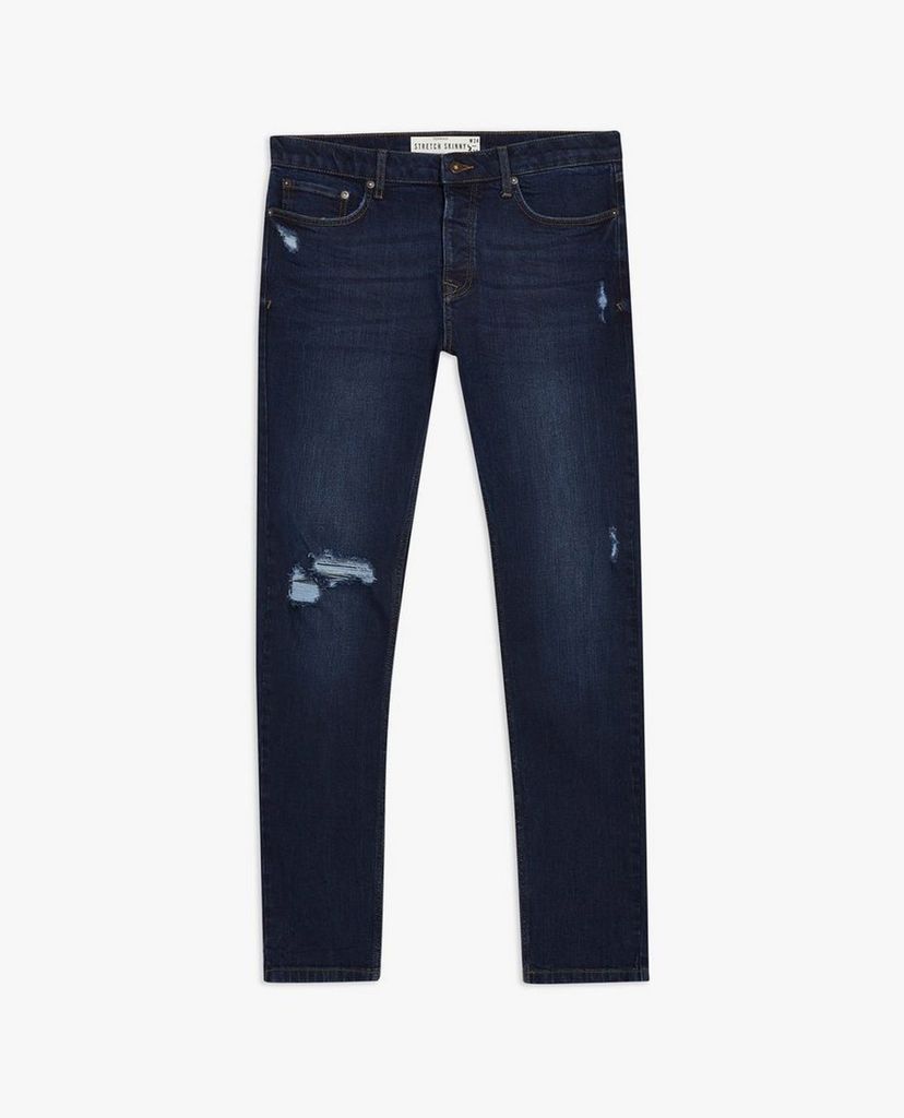 TOPMAN - Quần jeans nam rách gối Dark Wash Stretch