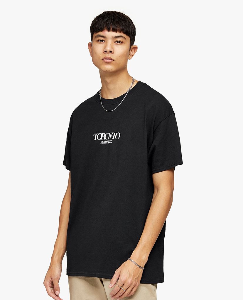 TOPMAN - Áo thun nam cổ tròn tay ngắn Black Toronto