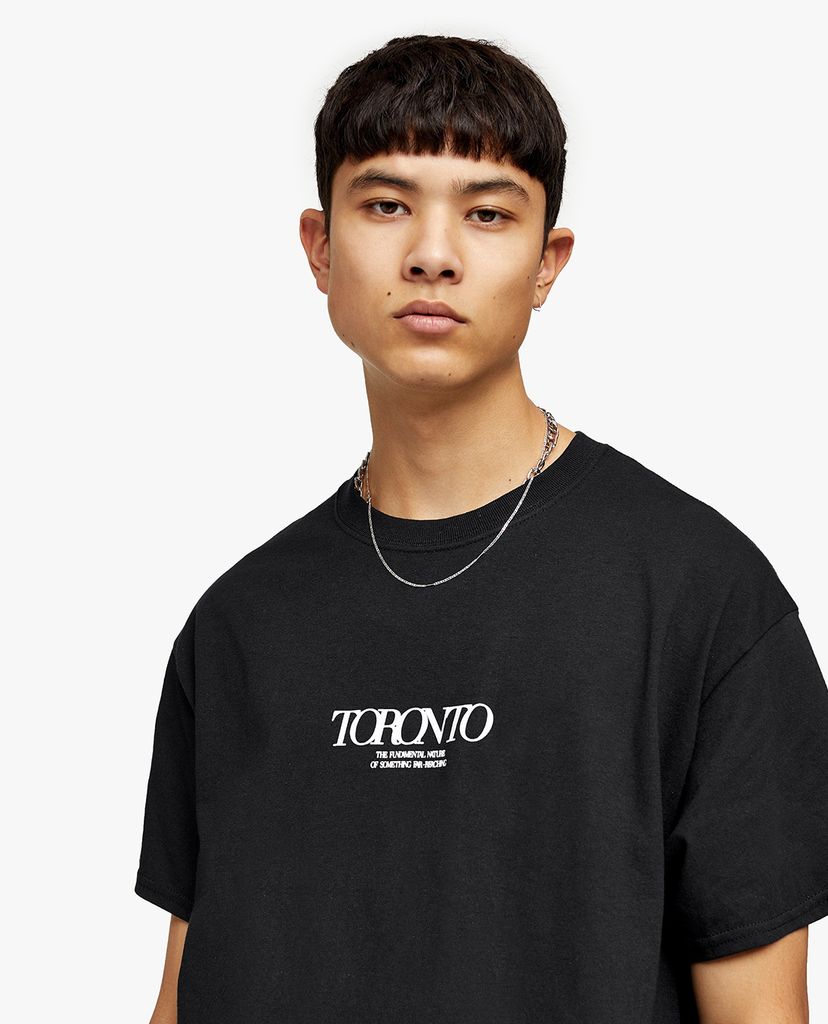 TOPMAN - Áo thun nam cổ tròn tay ngắn Black Toronto