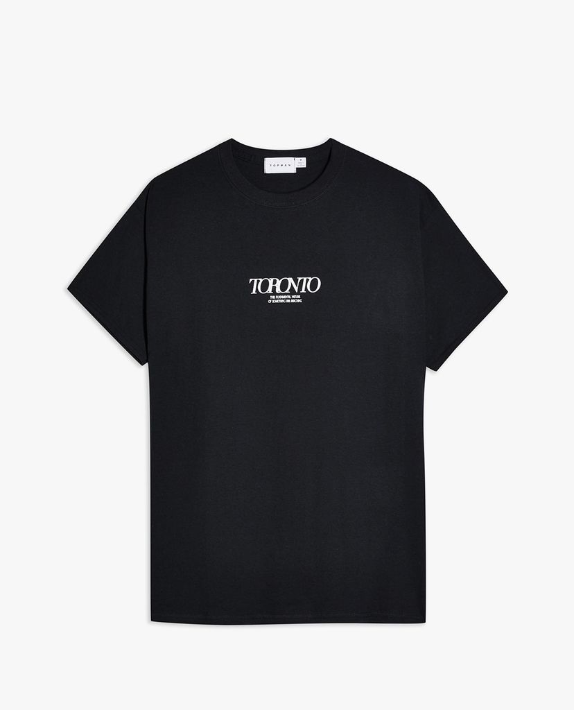 TOPMAN - Áo thun nam cổ tròn tay ngắn Black Toronto
