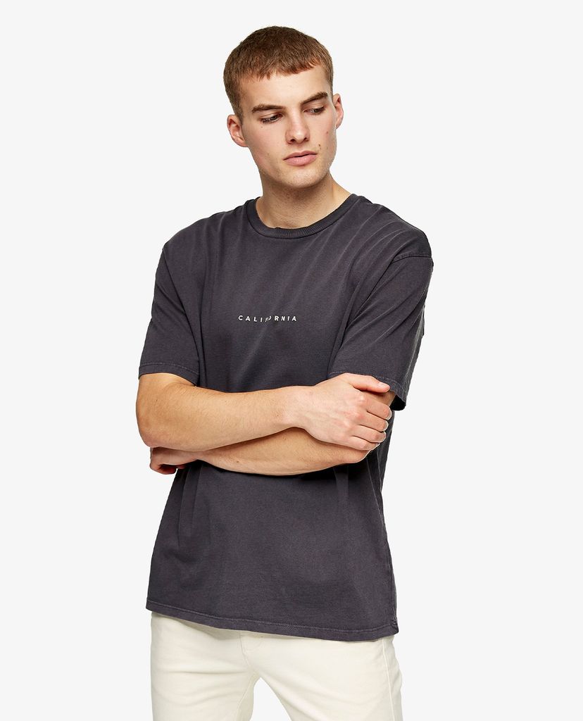 TOPMAN - Áo thun nam cổ tròn ngắn tay Black California Puff Print