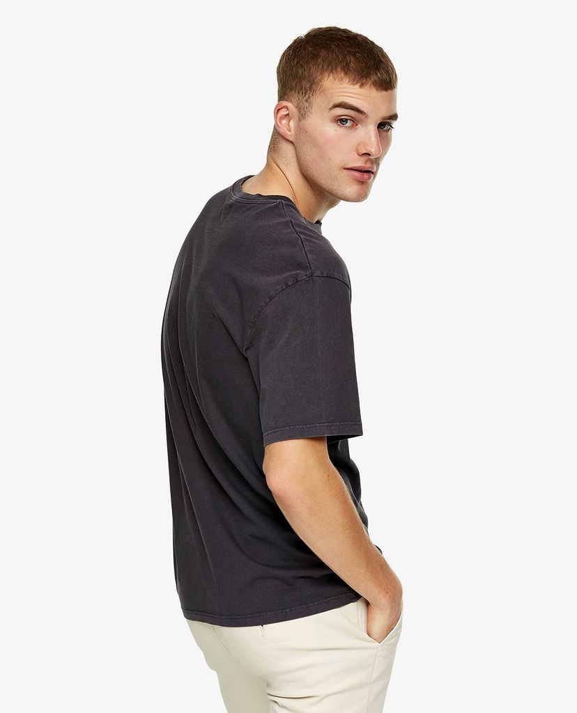 TOPMAN - Áo thun nam cổ tròn ngắn tay Black California Puff Print