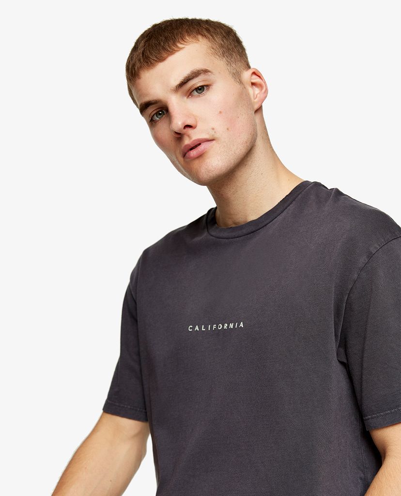 TOPMAN - Áo thun nam cổ tròn ngắn tay Black California Puff Print