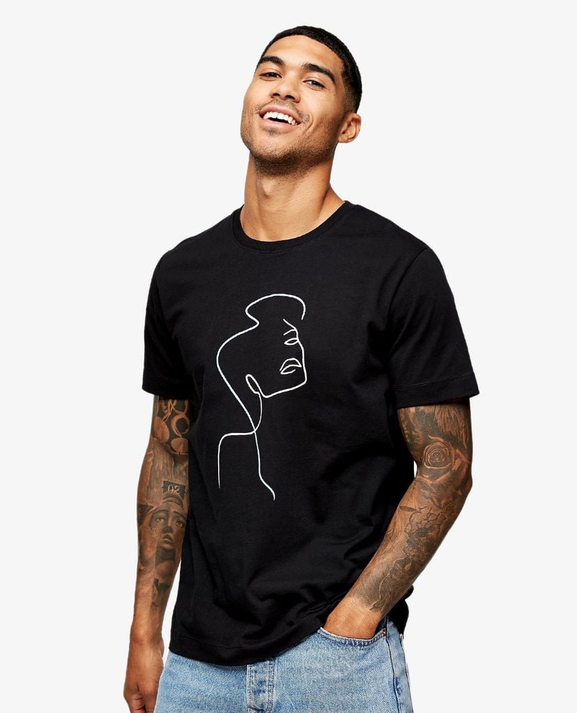 TOPMAN - Áo thun nam ngắn tay Face Sketch Print