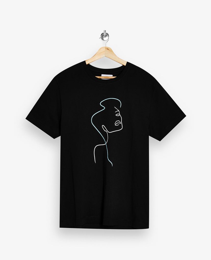 TOPMAN - Áo thun nam ngắn tay Face Sketch Print