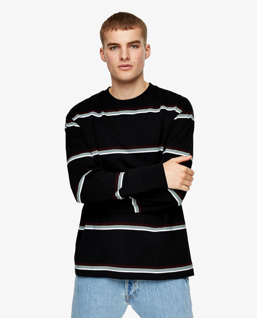 TOPMAN - Áo thun nam cổ tròn tay dài Black Gradient Stripe