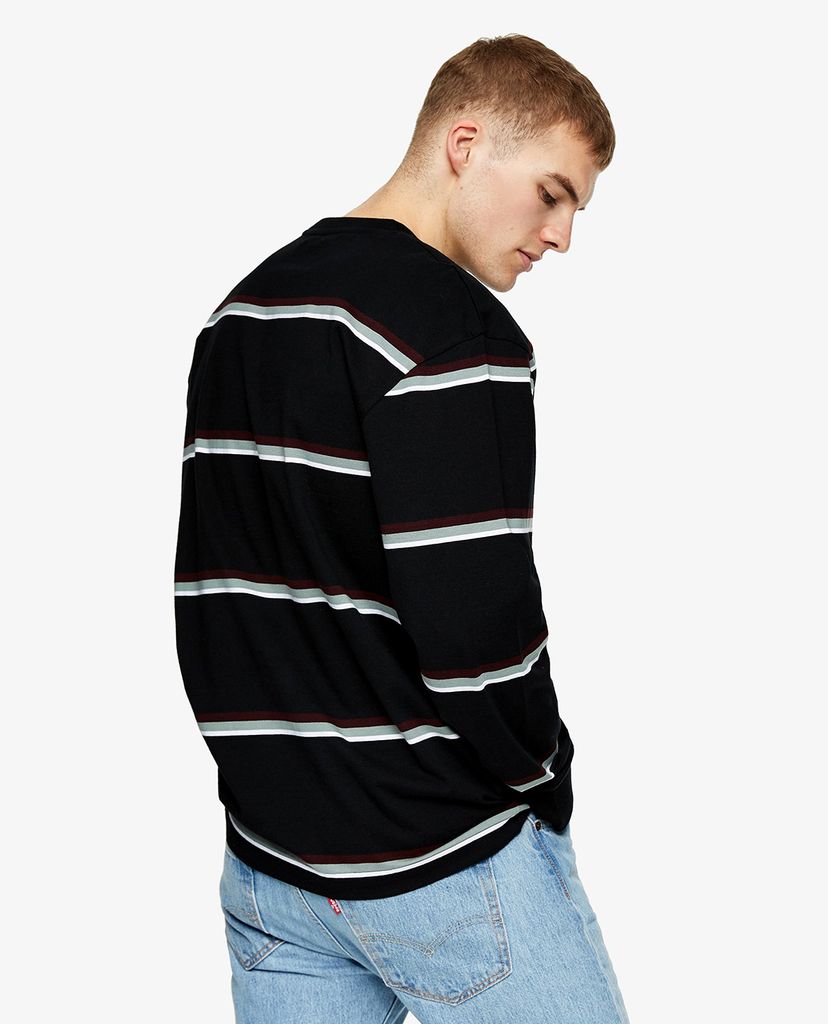 TOPMAN - Áo thun nam cổ tròn tay dài Black Gradient Stripe