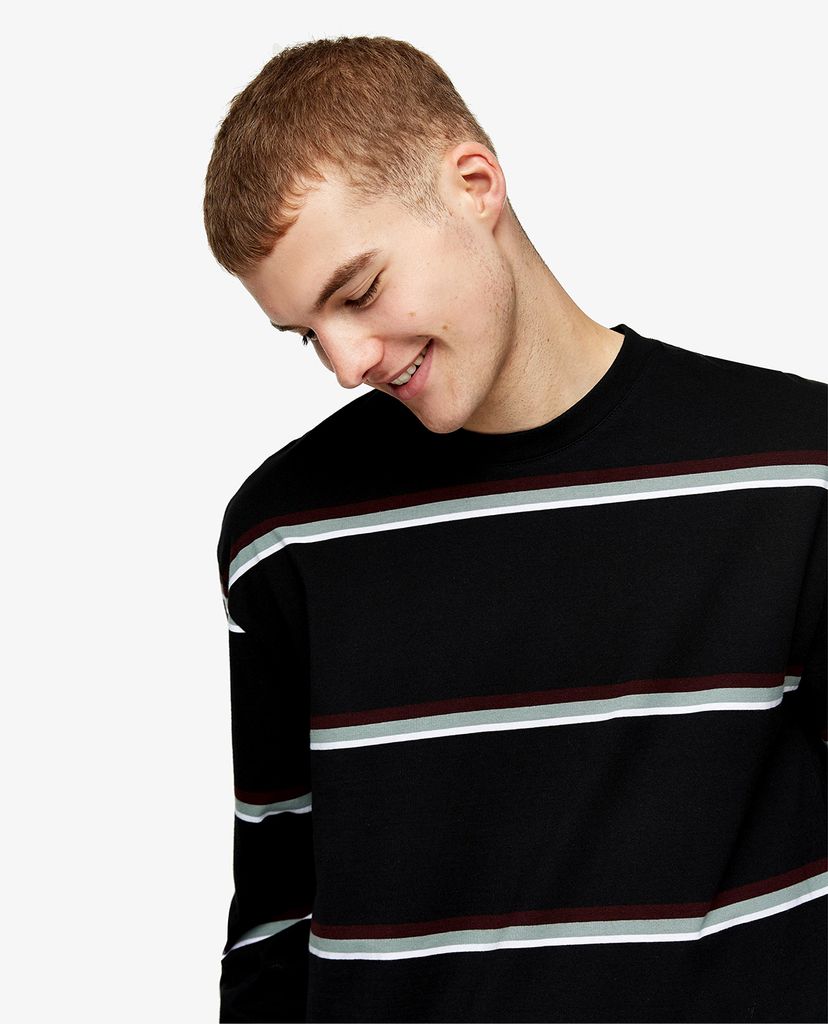 TOPMAN - Áo thun nam cổ tròn tay dài Black Gradient Stripe