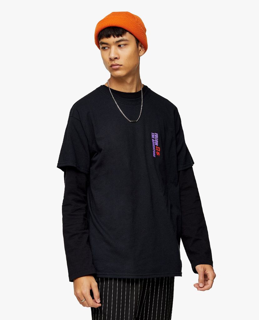 TOPMAN - Áo thun nam cổ tròn tay ngắn Black Kyoto
