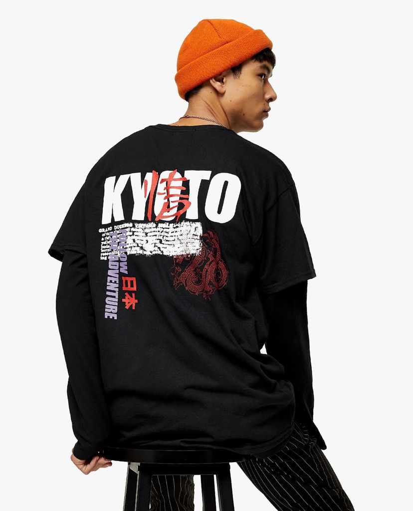 TOPMAN - Áo thun nam cổ tròn tay ngắn Black Kyoto