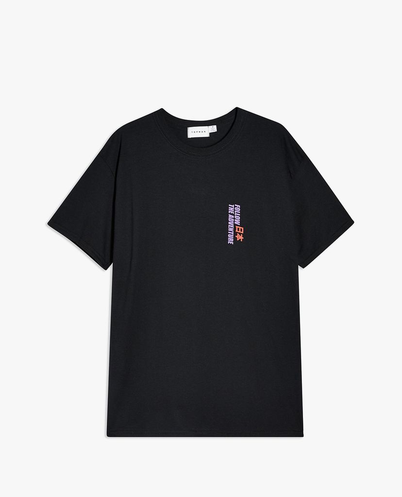 TOPMAN - Áo thun nam cổ tròn tay ngắn Black Kyoto