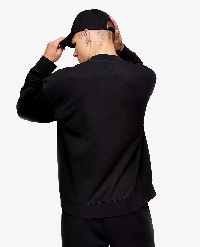 TOPMAN - Áo sweatshirt cổ tròn dài tay Black Twill Pocket Cargo