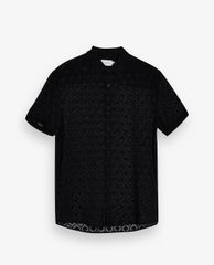 TOPMAN - Áo sơ mi nam tay ngắn cổ gập Black Geometric Jacquard