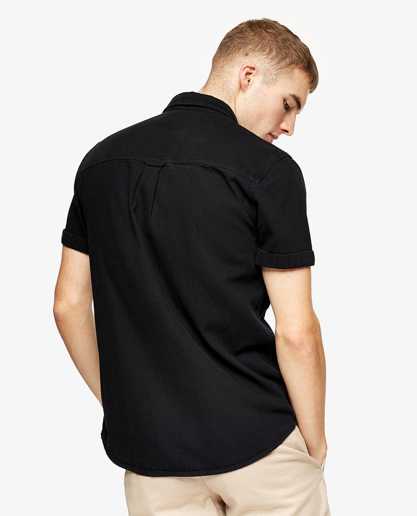 TOPMAN - Áo sơ mi nam ngắn tay Black Rigid Denim Slim