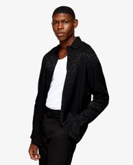 TOPMAN - Áo sơ mi nam tay dài cổ gập Black Animal Print Jacquard
