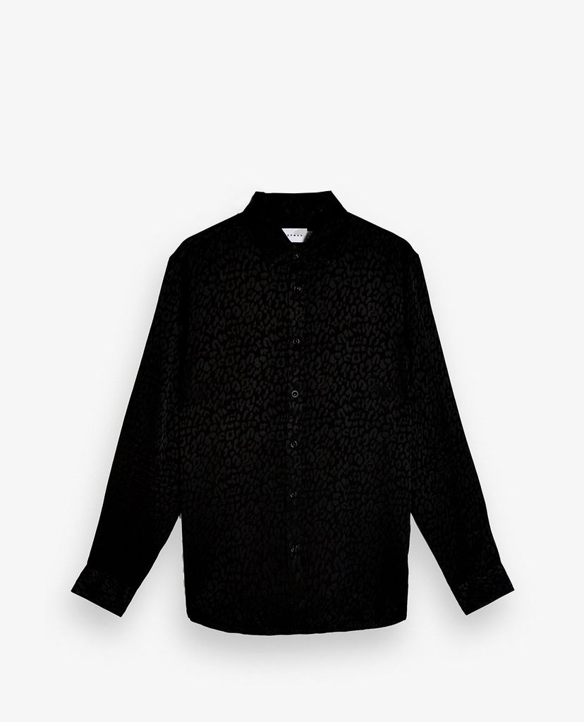 TOPMAN - Áo sơ mi nam tay dài cổ gập Black Animal Print Jacquard