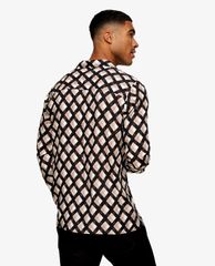 TOPMAN - Áo sơ mi nam tay dài Black And White Diamond Geometric Print