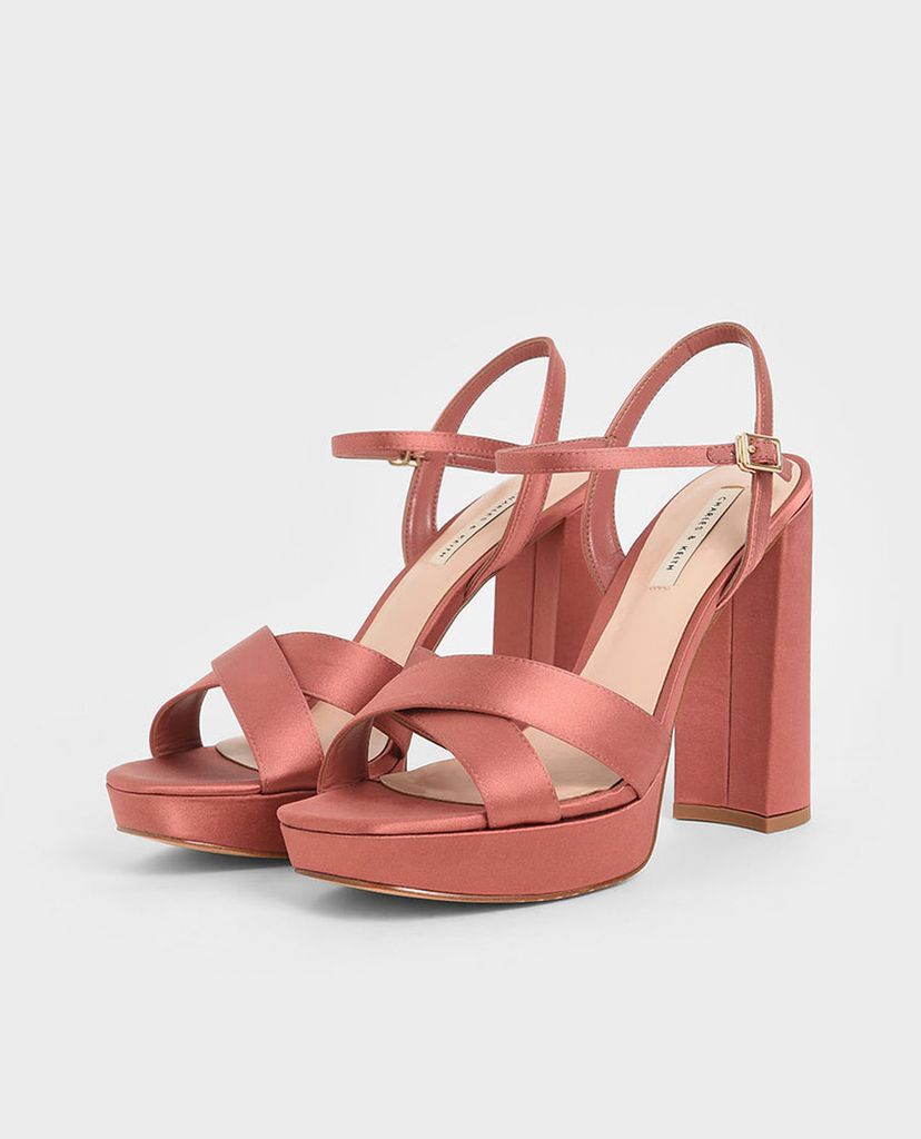 CHARLES & KEITH - Giày cao gót hở mũi đế trụ Satin Platform