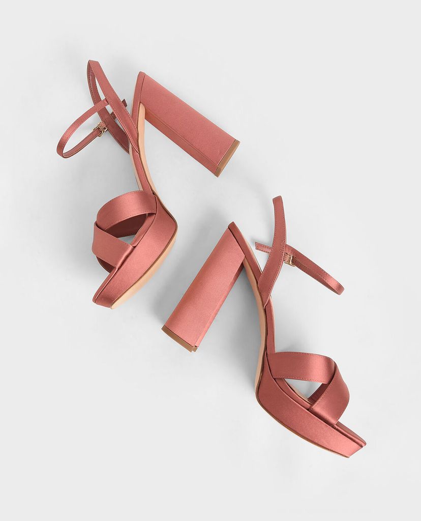 CHARLES & KEITH - Giày cao gót hở mũi đế trụ Satin Platform
