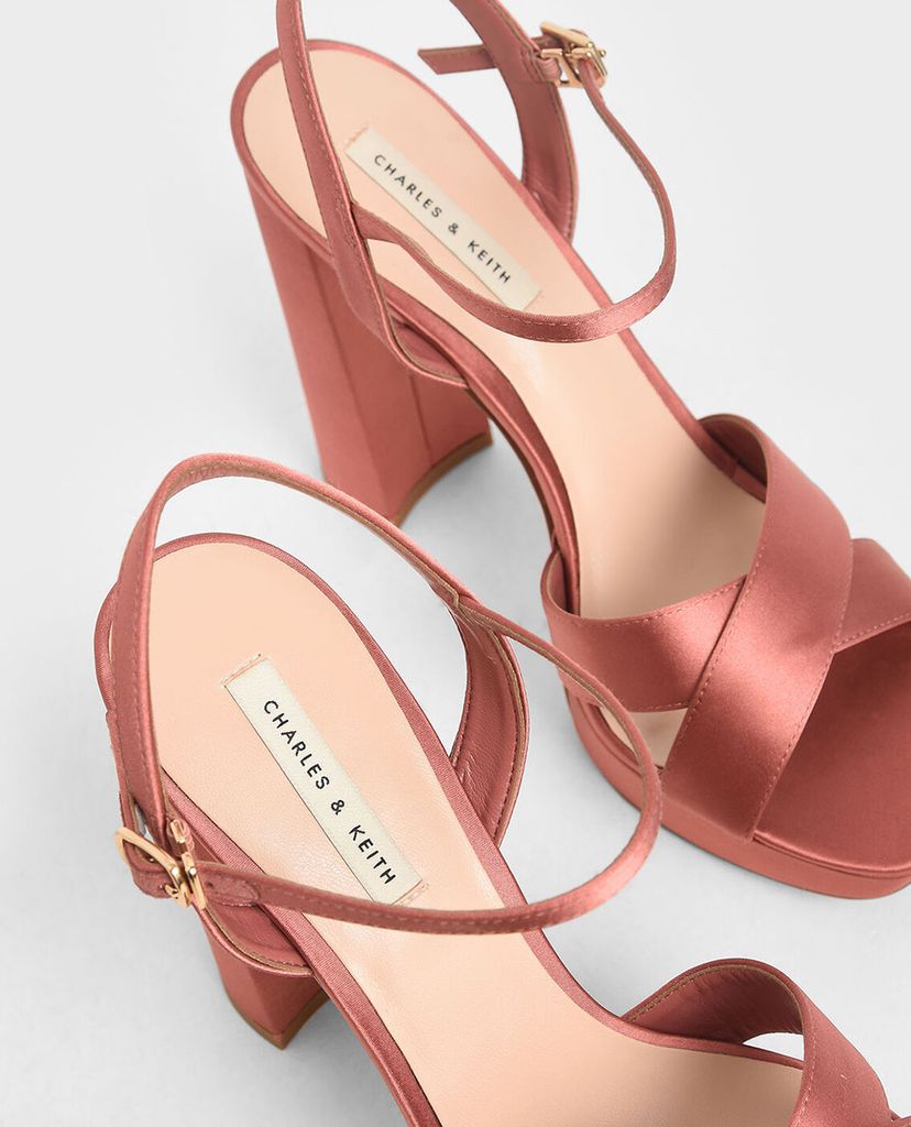 CHARLES & KEITH - Giày cao gót hở mũi đế trụ Satin Platform
