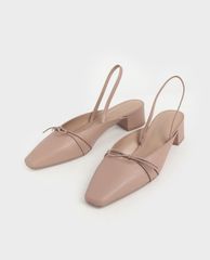 CHARLES & KEITH - Giày cao gót mũi nhọn đế vuông Front Tie Slingback