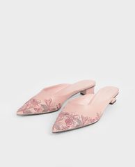 CHARLES & KEITH - Giày mules mũi nhọn Embroidered Floral