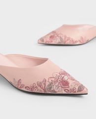 CHARLES & KEITH - Giày mules mũi nhọn Embroidered Floral