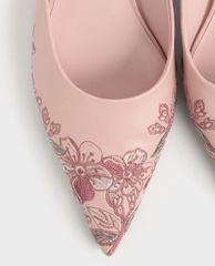 CHARLES & KEITH - Giày mules mũi nhọn Embroidered Floral