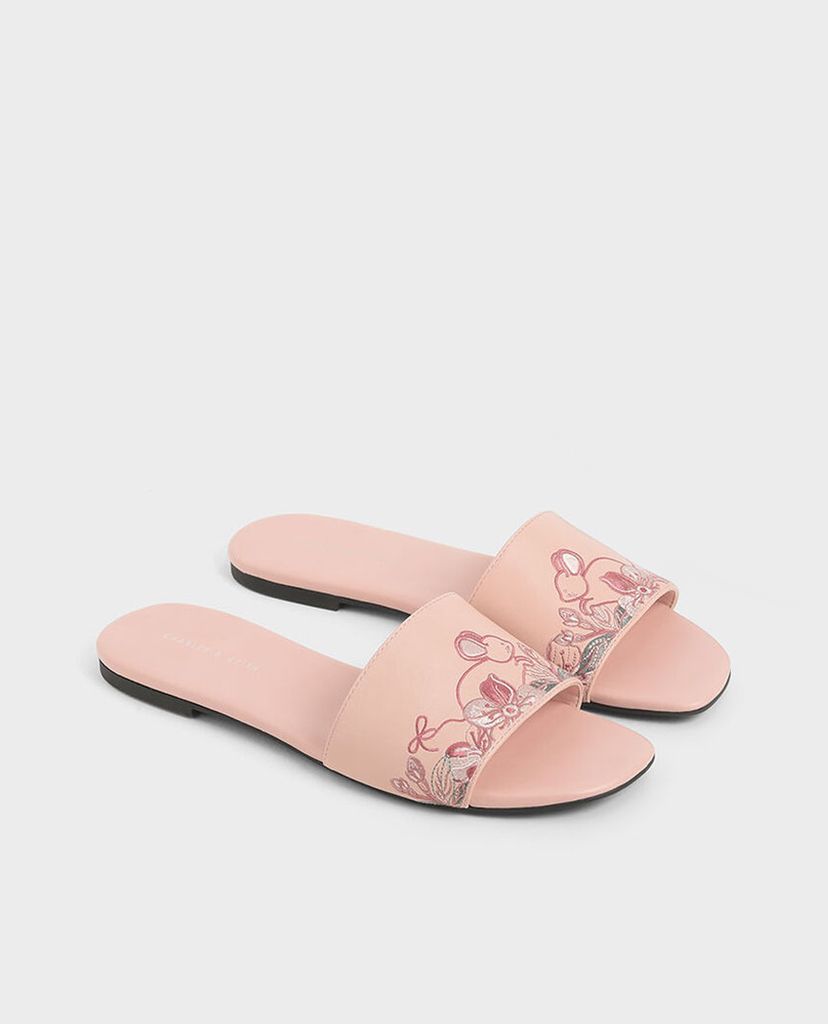 CHARLES & KEITH - Giày sandal nữ quai ngang Embroidered Slide