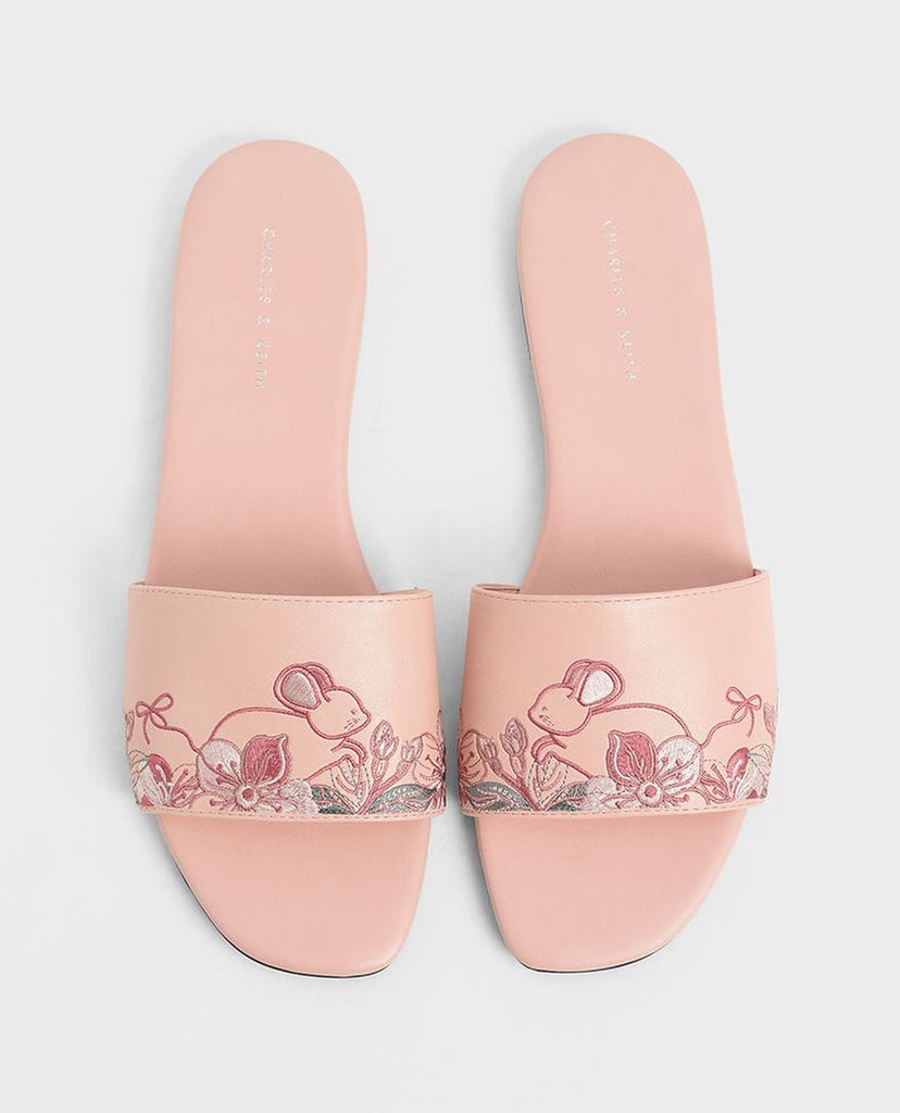CHARLES & KEITH - Giày sandal nữ quai ngang Embroidered Slide