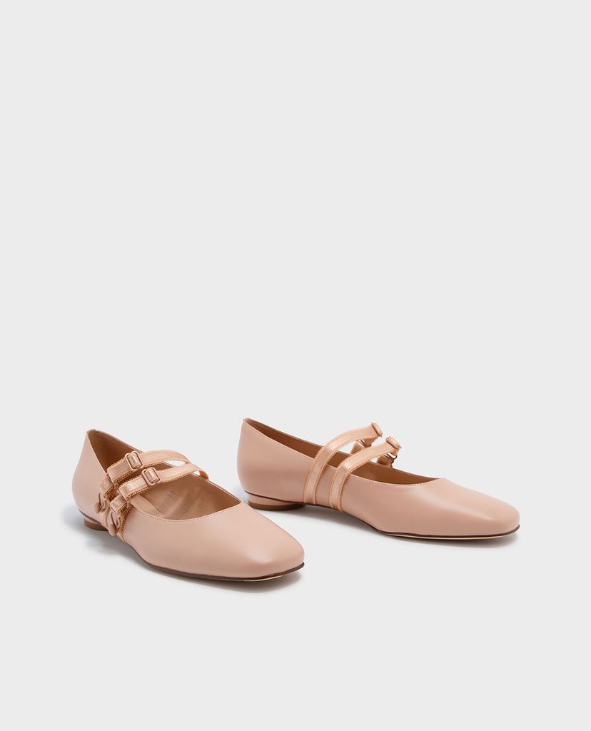 CHARLES & KEITH - Giày đế bệt nữ mũi tròn Mary Jane Ballerinas