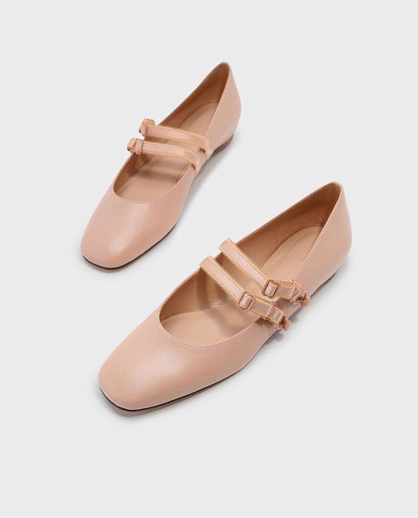 CHARLES & KEITH - Giày đế bệt nữ mũi tròn Mary Jane Ballerinas