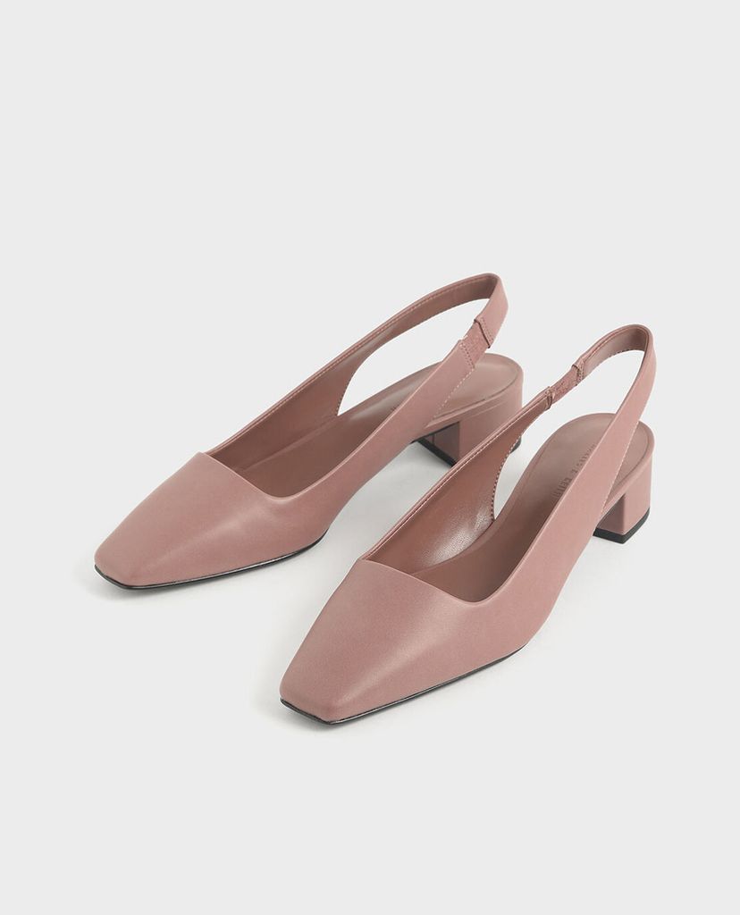 CHARLES & KEITH - Giày đế bệt Square Toe Block Heel Slingback