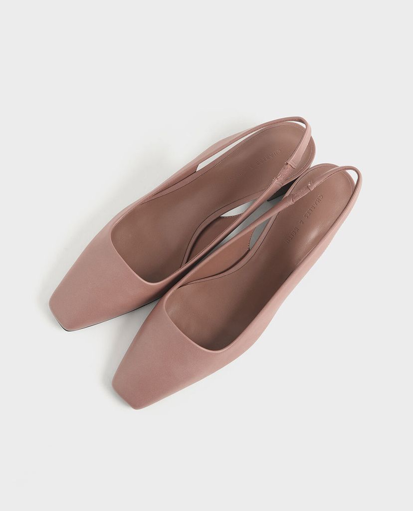 CHARLES & KEITH - Giày đế bệt Square Toe Block Heel Slingback