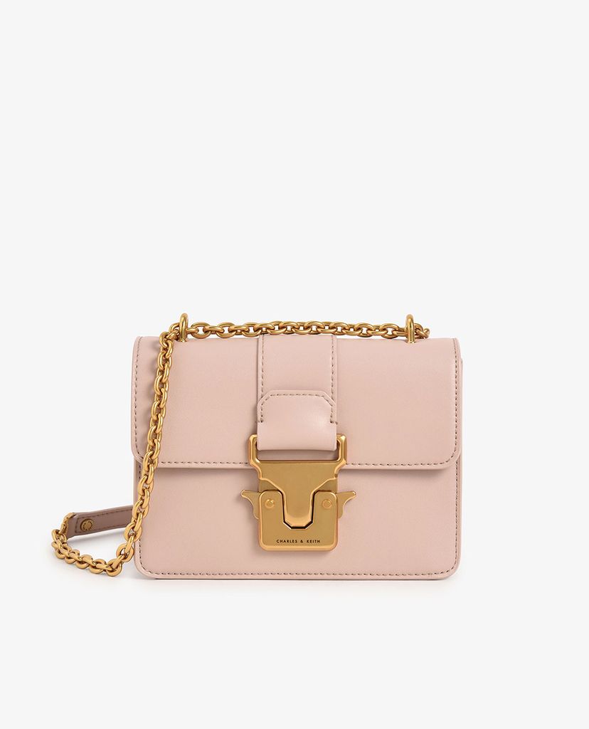 CHARLES & KEITH - Túi đeo vai nữ chữ nhật Double Handle Metallic