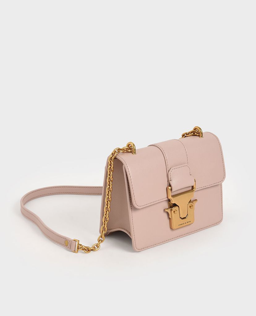 CHARLES & KEITH - Túi đeo vai nữ chữ nhật Double Handle Metallic