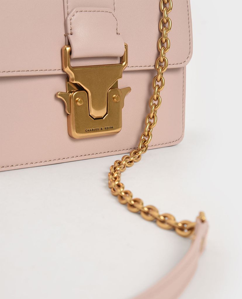 CHARLES & KEITH - Túi đeo vai nữ chữ nhật Double Handle Metallic